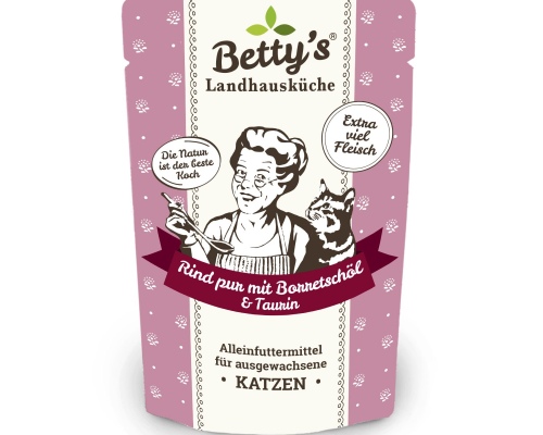 Betty´s Landhausküche Frischebeutel Katze Rind pur mit Borretschöl 100g