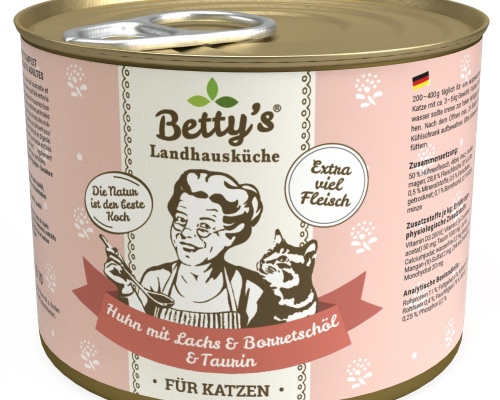 Betty´s Landhausküche Katze Huhn mit Lachs & Borretschöl 200g