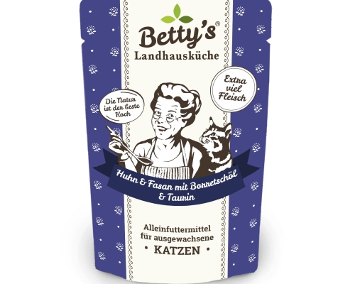 Betty´s Landhausküche Frischebeutel Katze Huhn & Fasan mit Borretschöl 100g