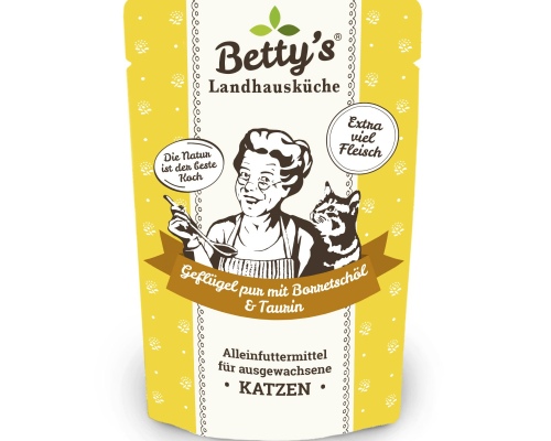 Betty´s Landhausküche Frischebeutel Katze Geflügel pur mit Borretschöl 100g