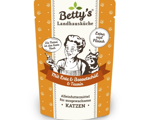 Betty´s Landhausküche Frischebeutel Katze mit Ente & Borretschöl 100g