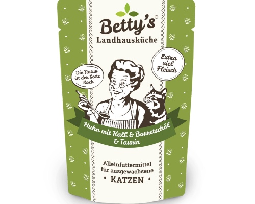 Betty´s Landhausküche Frischebeutel Katze Huhn mit Kalb & Borretschöl 100g